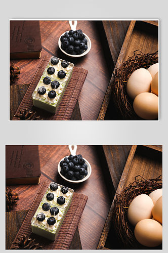 简约鸡蛋蓝莓蛋糕甜品美食摄影图片