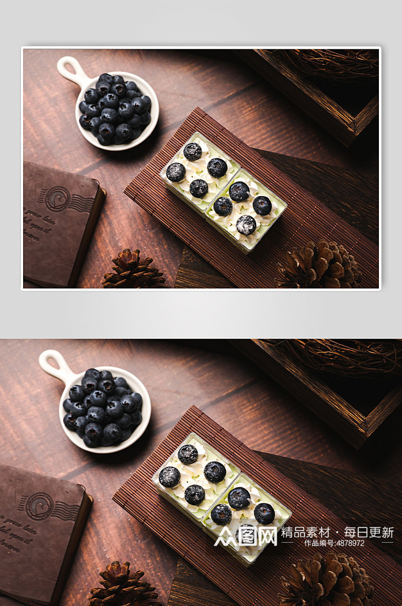 清新松果蓝莓蛋糕甜品美食摄影图片素材
