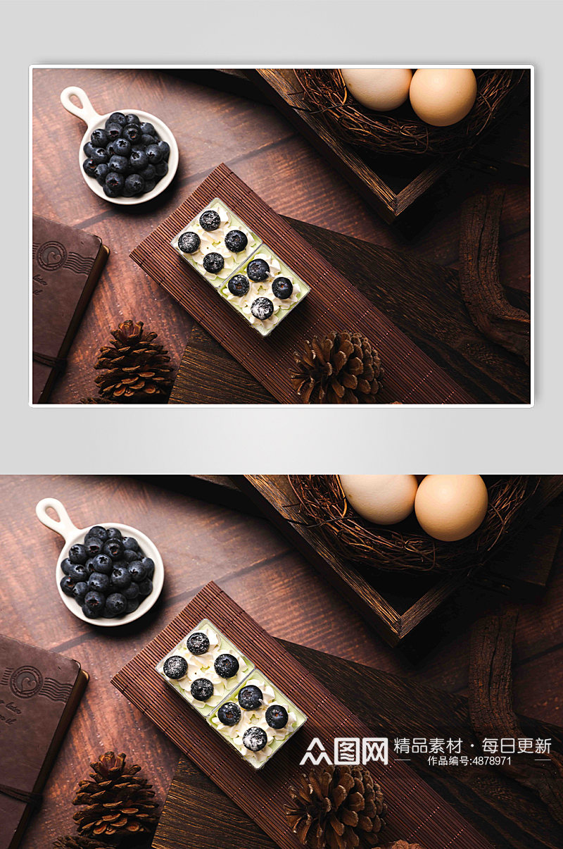 简约松果蓝莓蛋糕甜品美食摄影图片素材