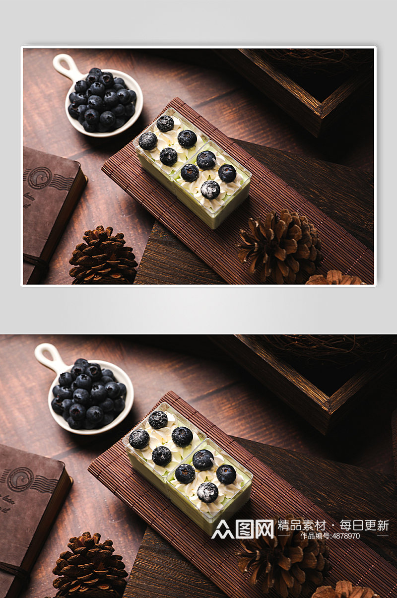 简洁松果蓝莓蛋糕甜品美食摄影图片素材