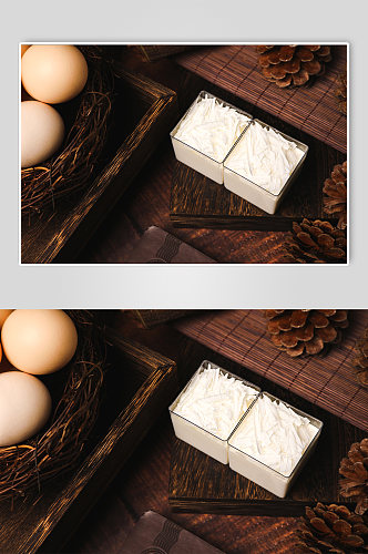 极简酸奶小格蛋糕甜品美食摄影图片