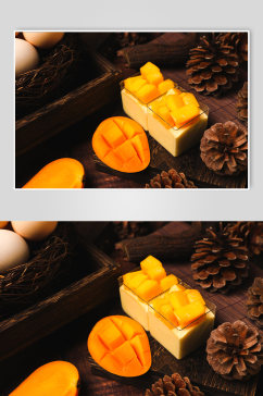 极简芒果小格蛋糕甜品美食摄影图片