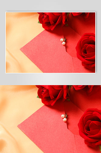 极简大气红色信封玫瑰花母亲节物品摄影图片