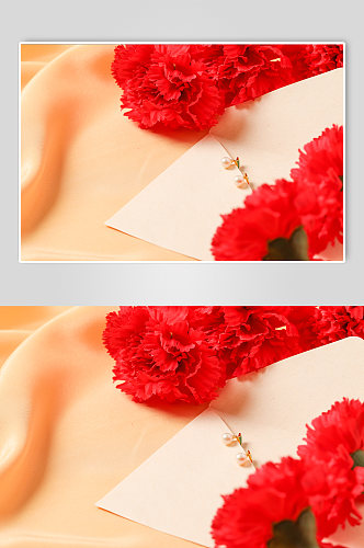 极简红色康乃馨耳钉母亲节物品摄影图片