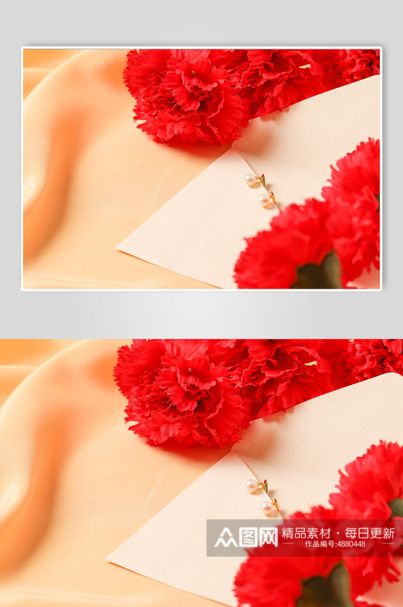 极简红色康乃馨耳钉母亲节物品摄影图片素材