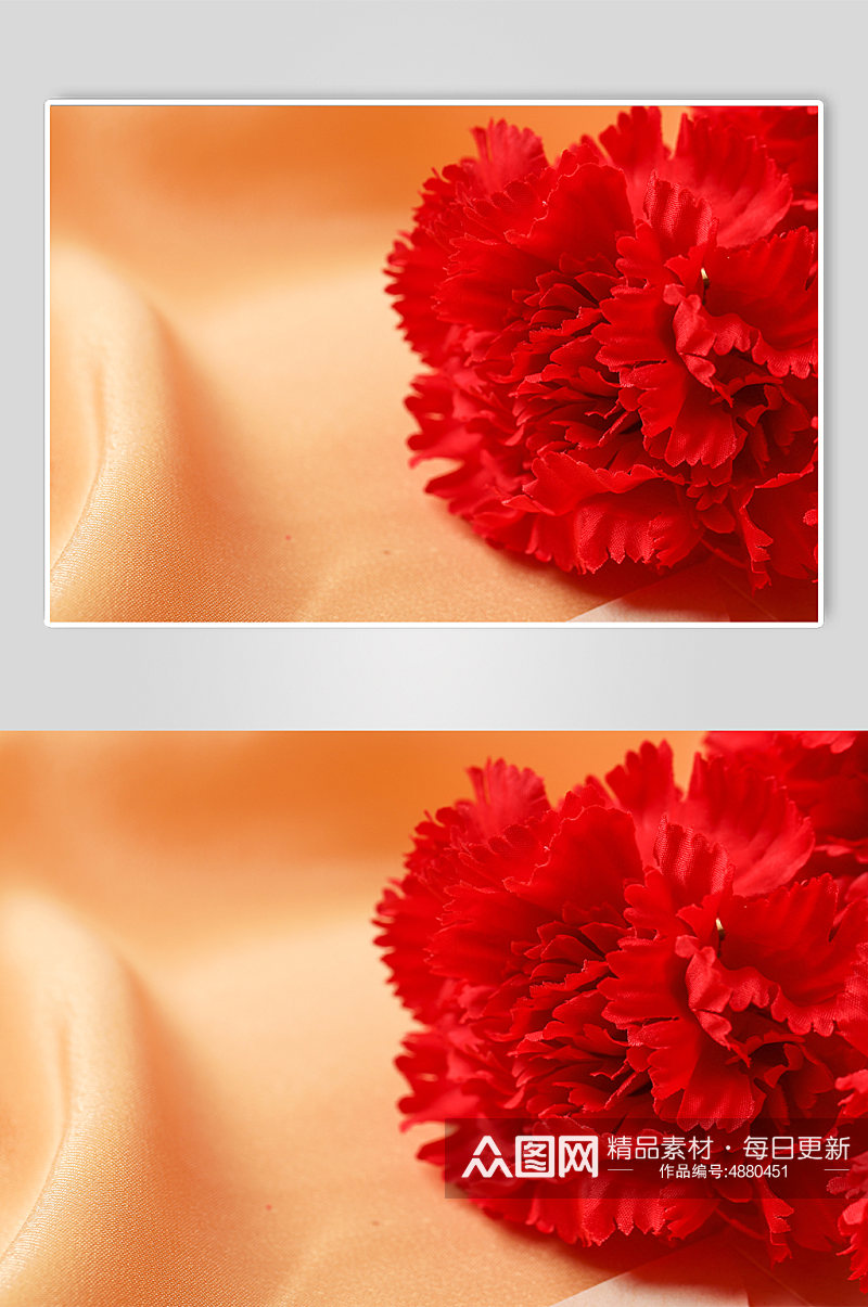 极简黄色背景红色康乃馨母亲节物品摄影图片素材