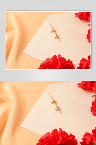 简洁康乃馨珍珠耳钉母亲节物品摄影图片