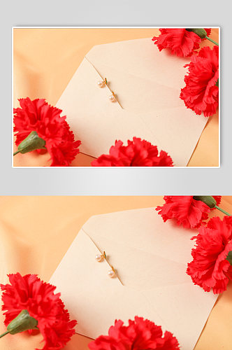 简洁大气康乃馨珍珠耳钉母亲节物品摄影图片