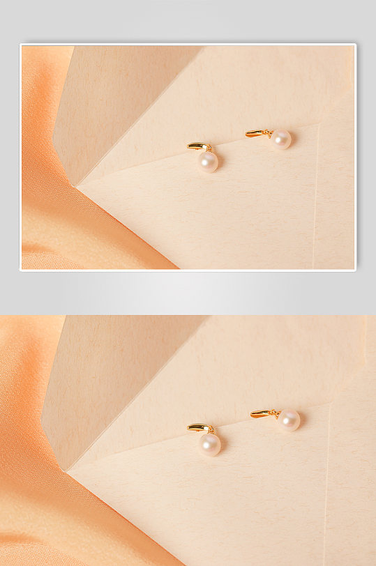 极简黄色背景珍珠耳钉母亲节物品摄影图片