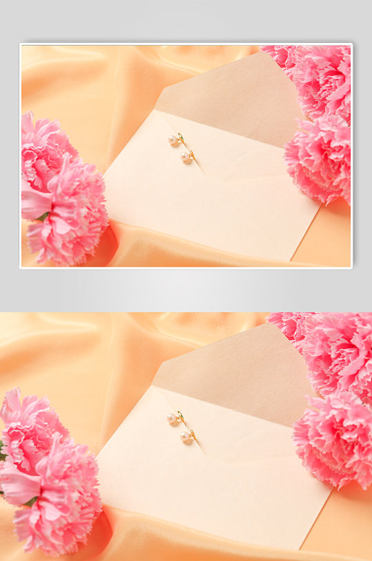简洁粉色康乃馨信封母亲节物品摄影图片