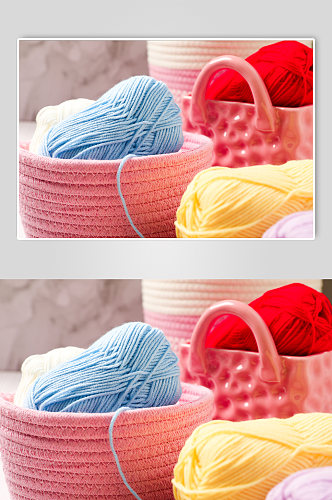 简洁线团粉色编织篮母亲节物品摄影图片