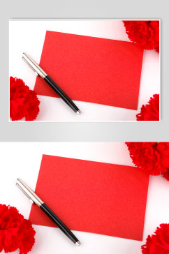 简洁大气红色贺卡钢笔母亲节物品摄影图片