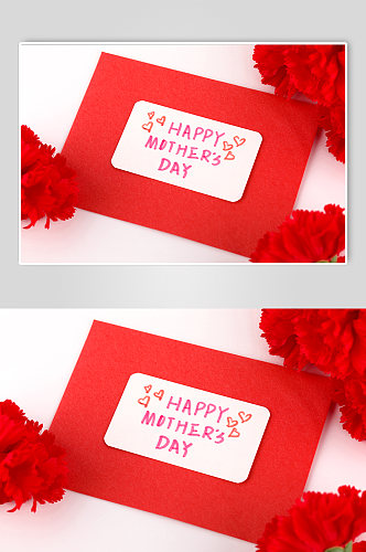 简洁大气红色贺卡带英文母亲节物品摄影图片