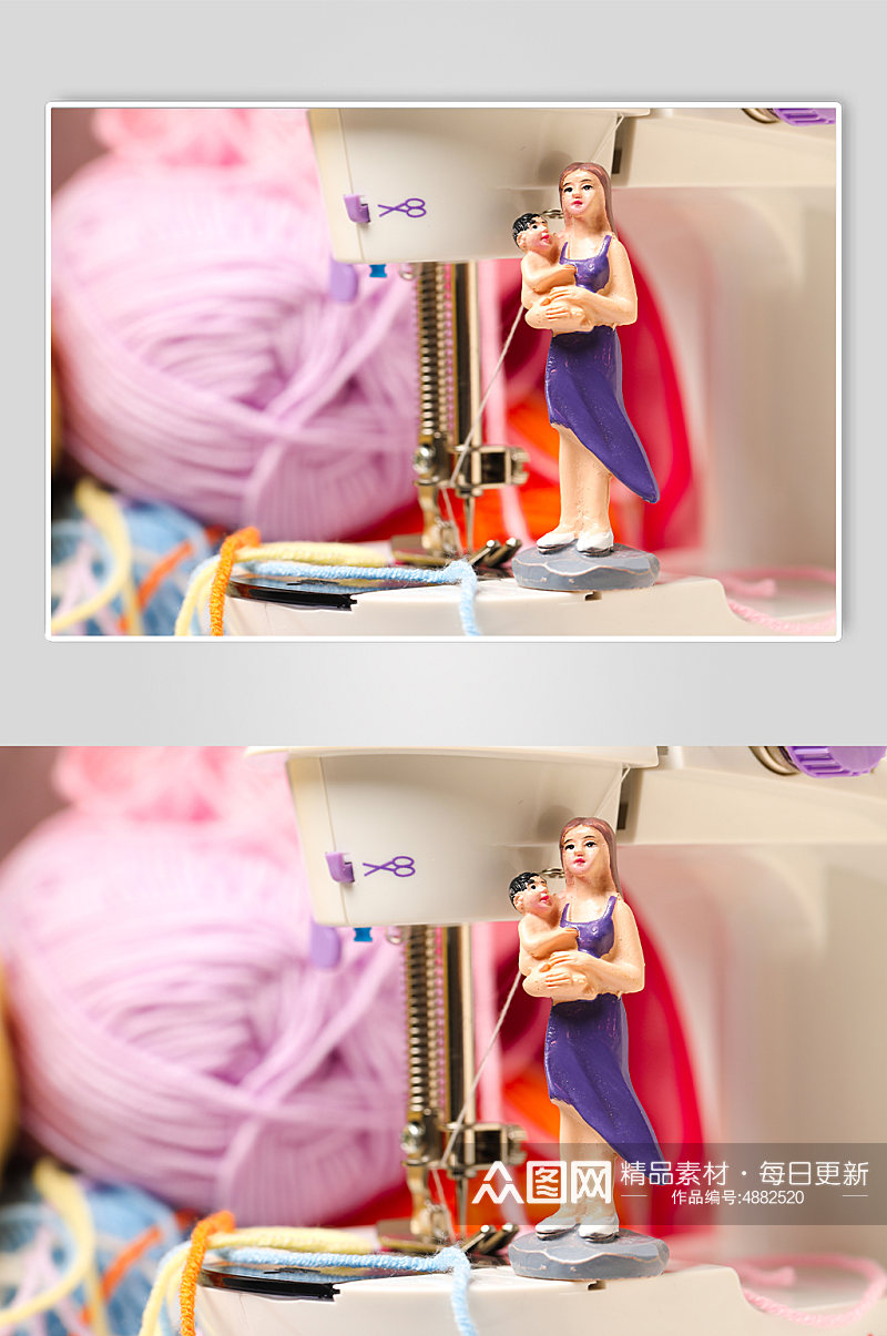 极简娃娃特写缝纫机母亲节物品摄影图片素材