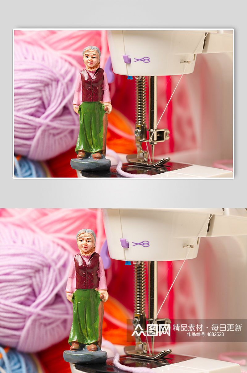 极简娃娃缝纫机母亲节物品摄影图片素材