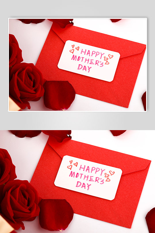 简洁红色玫瑰花贺卡母亲节物品摄影图片