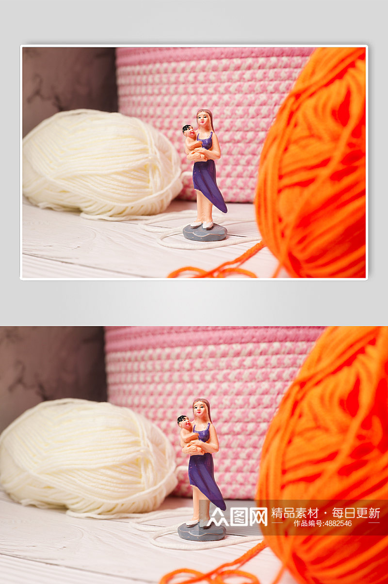 小清新娃娃花篮线团母亲节物品摄影图片素材