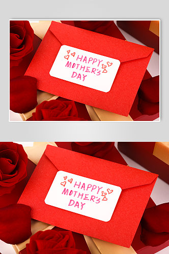 极简玫瑰贺卡礼盒特写母亲节物品摄影图片