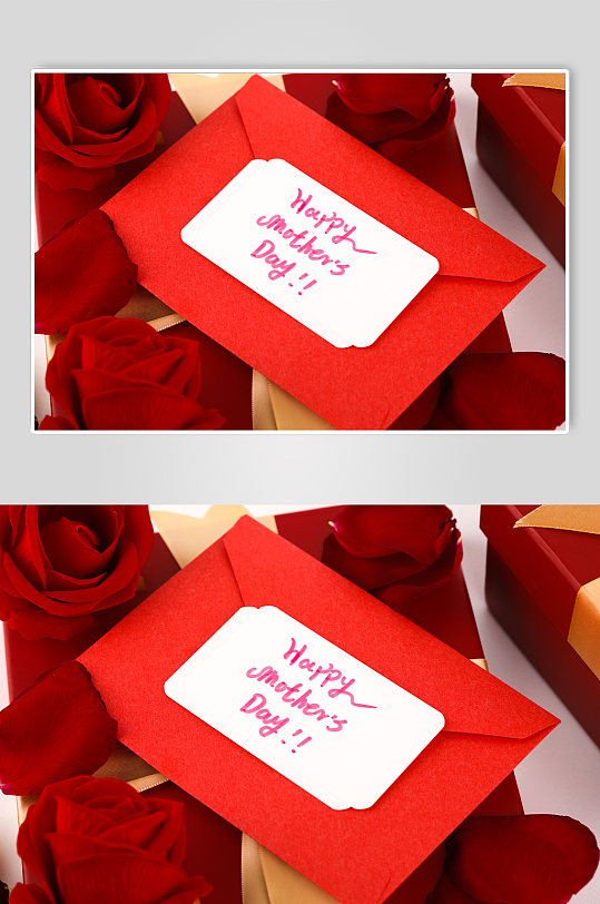 小清新红色玫瑰贺卡母亲节物品摄影图片