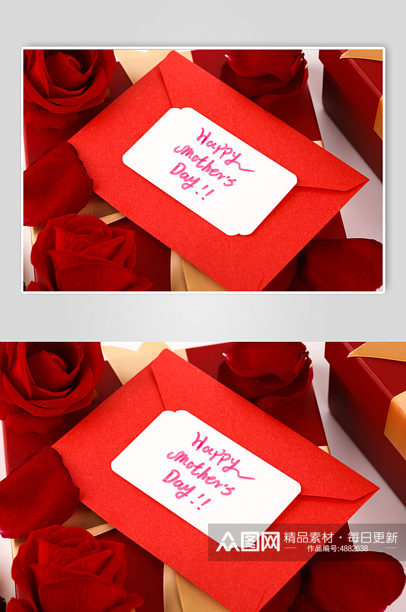 小清新红色玫瑰贺卡母亲节物品摄影图片素材