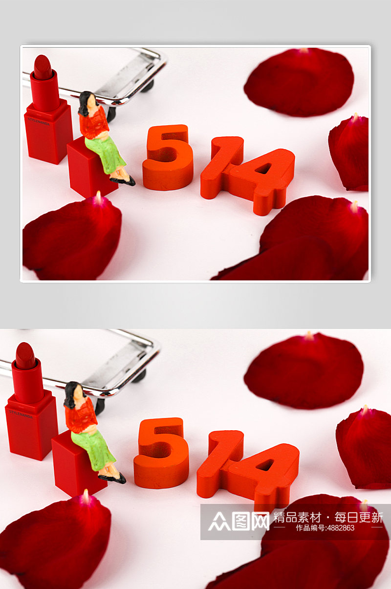 简洁立体数字玫瑰花瓣母亲节物品摄影图片素材