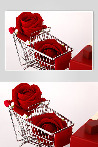 极简红色玫瑰小推车母亲节物品摄影图片