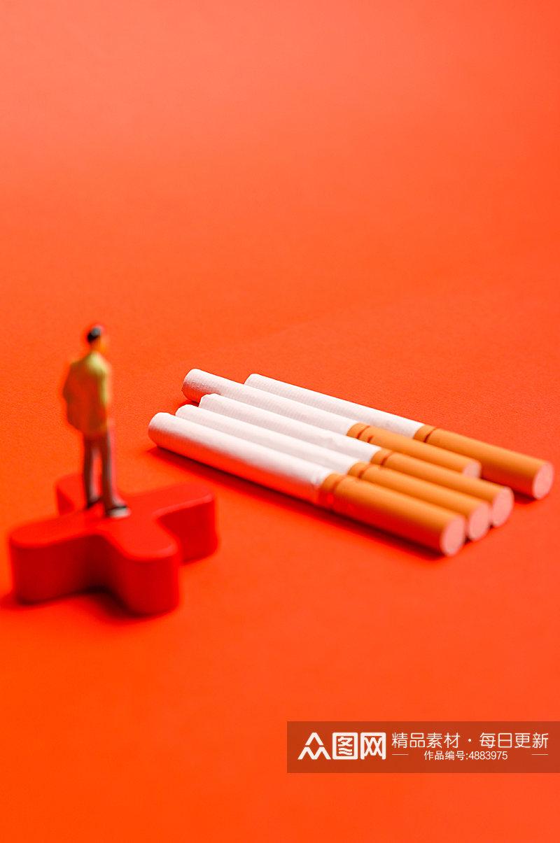红色创意微缩小人世界禁烟日无烟日摄影图片素材
