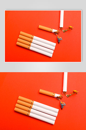 红色创意微缩小人世界禁烟日无烟日摄影图片