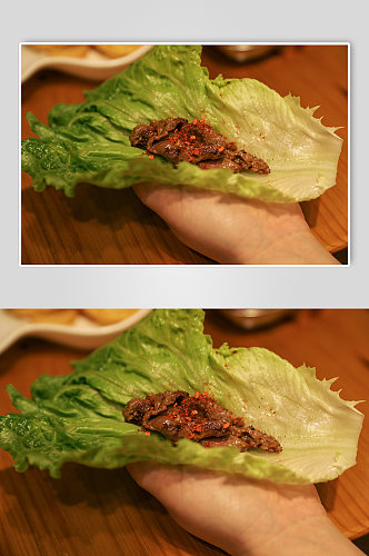 生菜包肉烤肉食物美食摄影图片