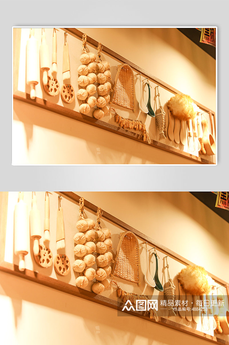 烤肉店墙壁竹制木质装饰摄影图片素材