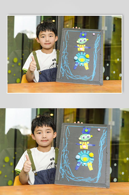 小朋友手工拼贴画六一儿童节人物摄影图片