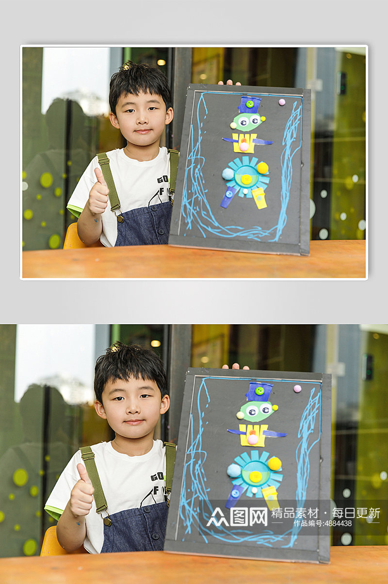 小朋友手工拼贴画六一儿童节人物摄影图片素材