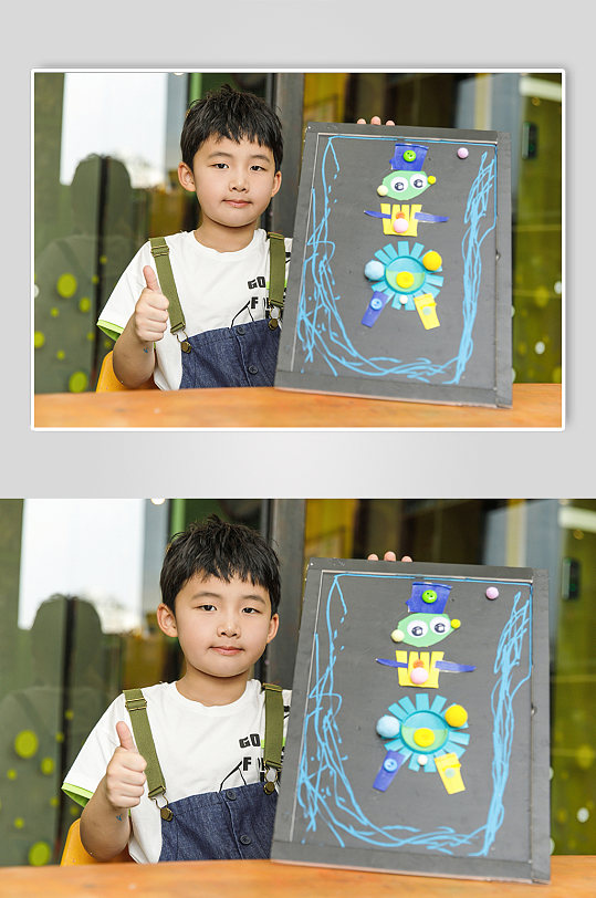 小朋友手工拼贴画六一儿童节人物摄影图片