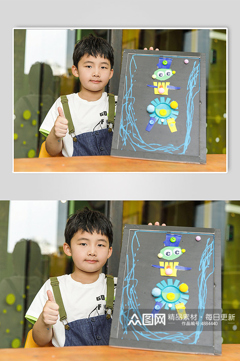 小朋友手工拼贴画六一儿童节人物摄影图片素材