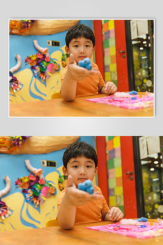 小朋友玩橡皮泥彩泥六一儿童节人物摄影图片