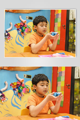小朋友玩橡皮泥彩泥六一儿童节人物摄影图片