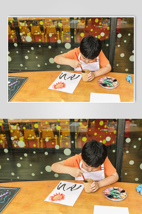 小朋友绘画培训班水彩画六一儿童节人物摄影图片