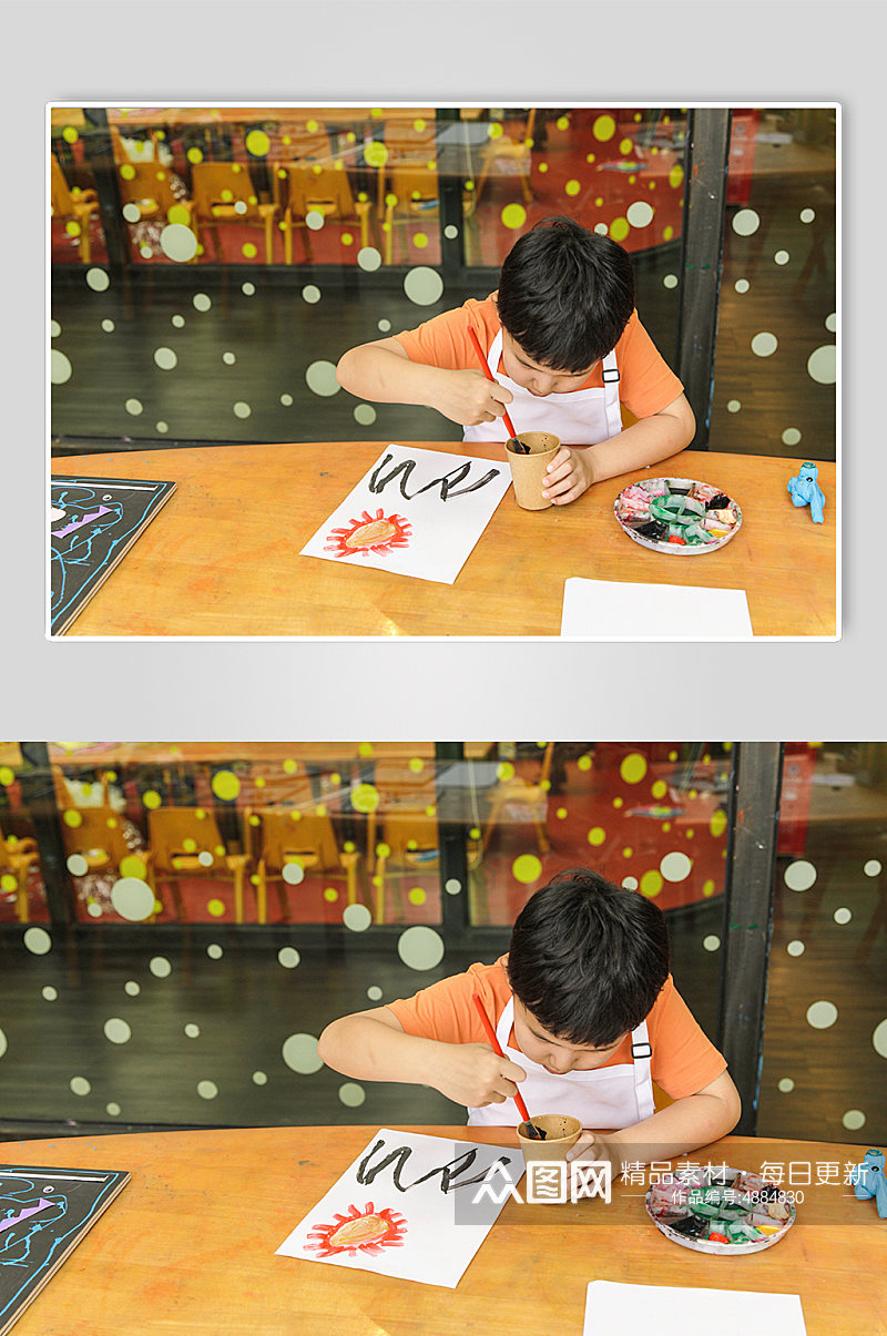 小朋友绘画培训班水彩画六一儿童节人物摄影图片素材