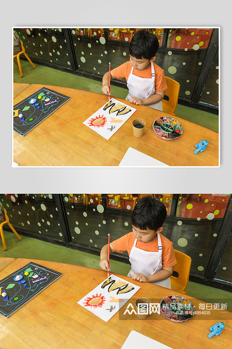 小朋友绘画水彩画六一儿童节人物摄影图片素材