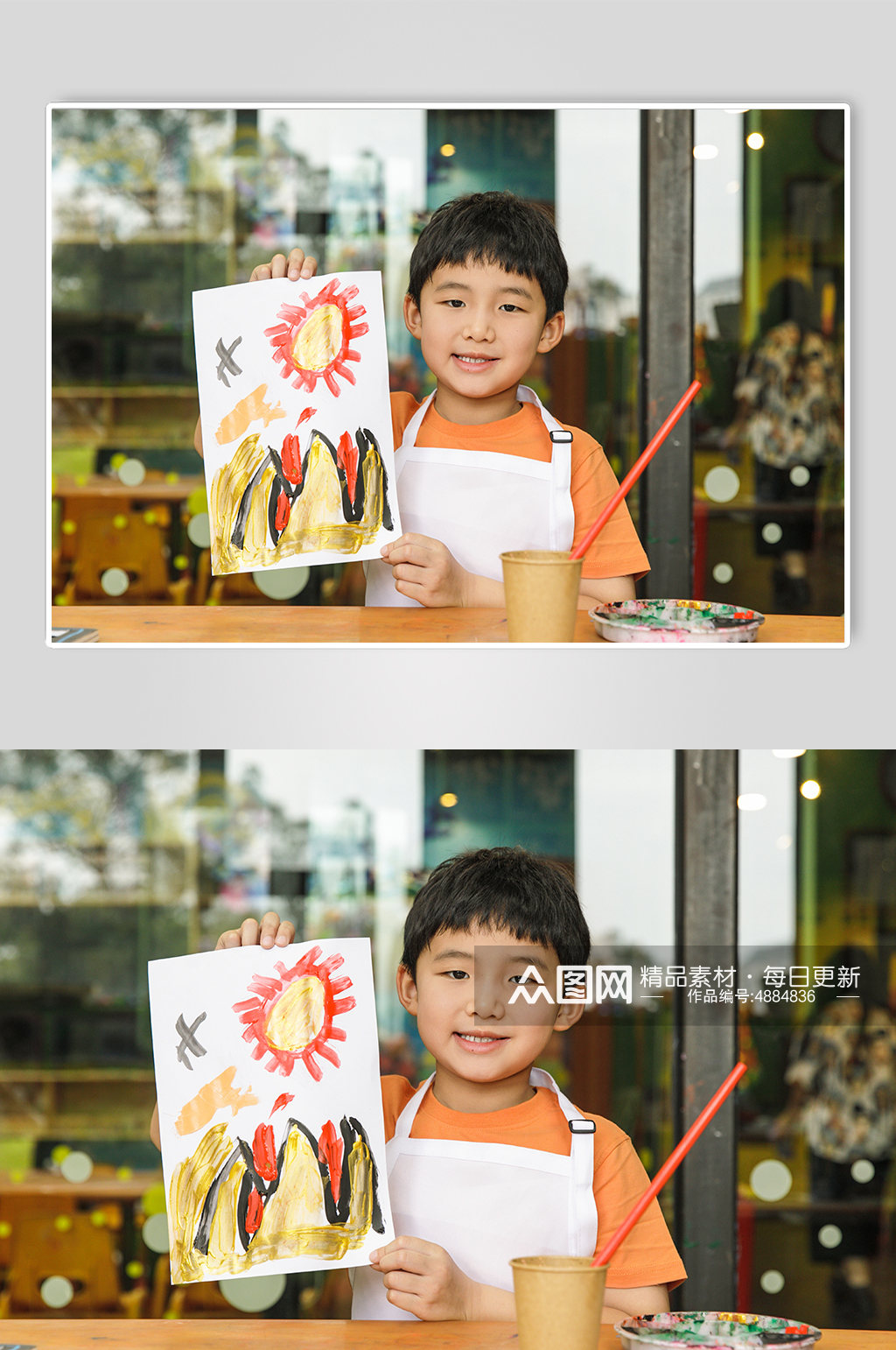 小朋友绘画水彩画六一儿童节人物摄影图片素材