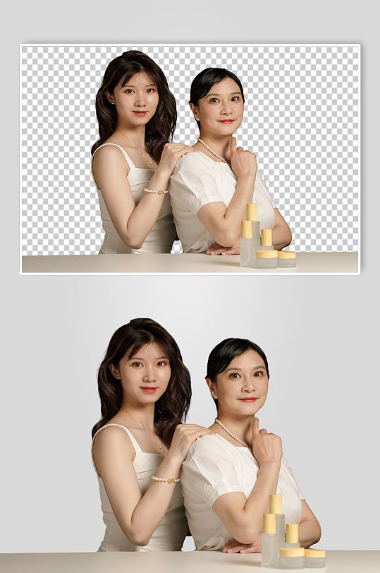 优雅母亲节母女美妆化妆品PNG免抠摄影图