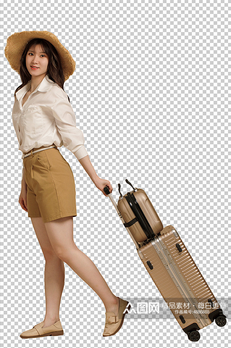夏季出行旅行旅行箱少女PNG免抠摄影图素材