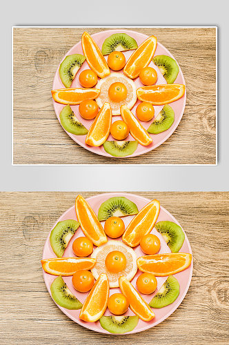 新鲜果盘橘子猕猴桃金桔水果鲜果摄影图片