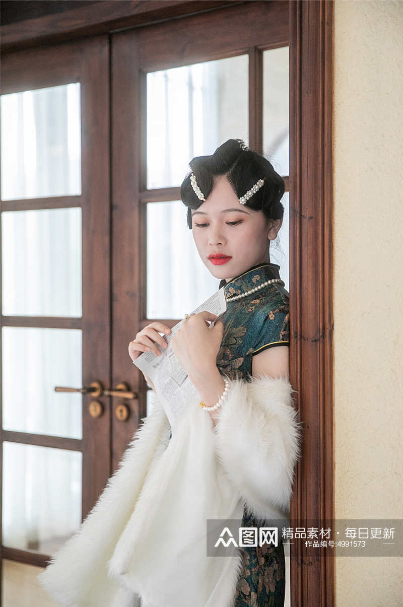 旗袍女性民国人物摄影图片素材