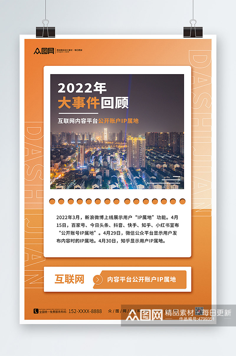 简约清新2022年度大事件回顾海报素材