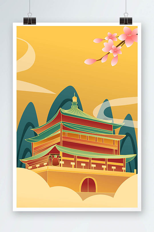 西安建筑手绘插画图片-西安建筑手绘插画素材下载-众图网