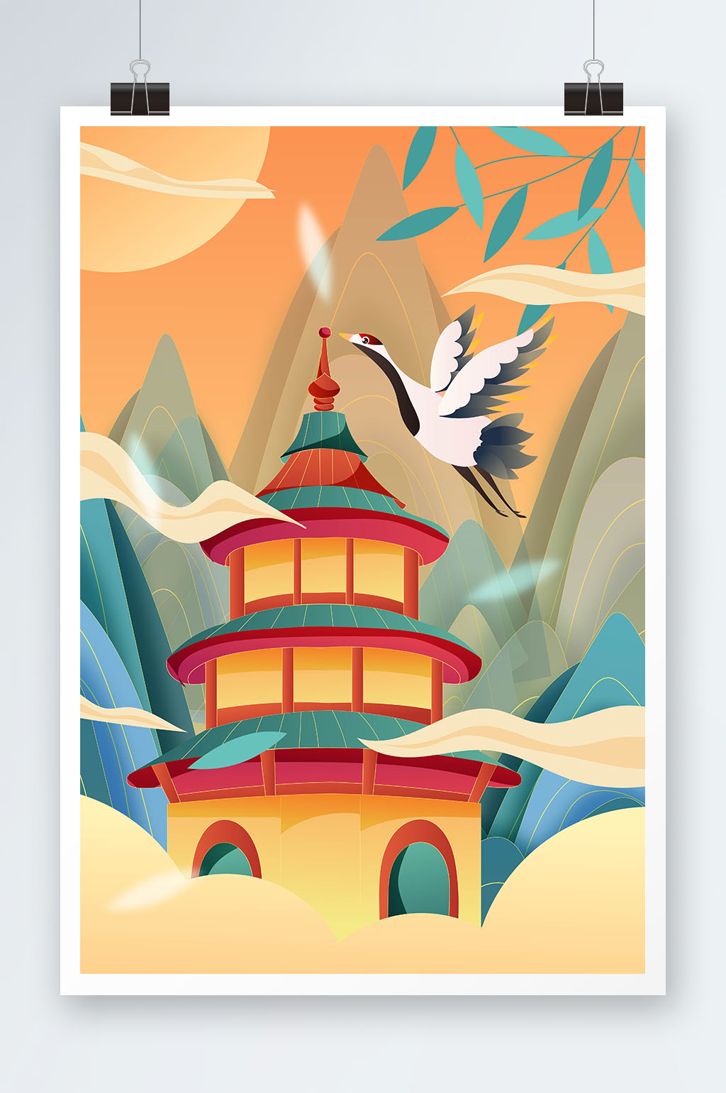 矢量手绘扬州城市地标建筑插画素材