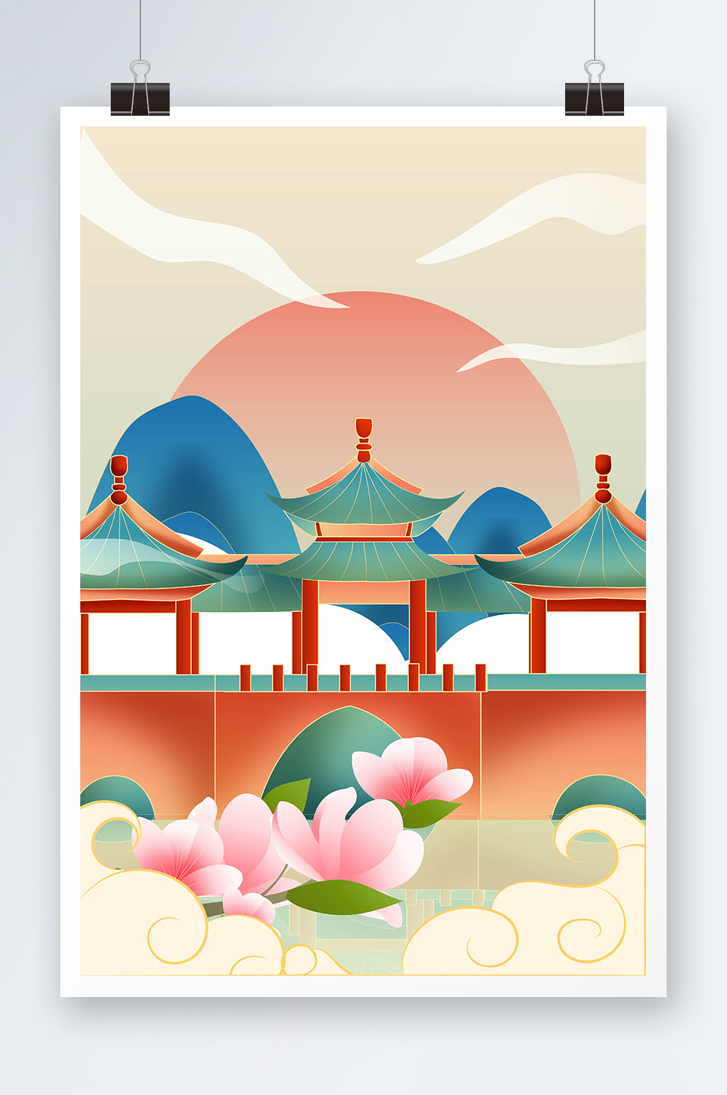 矢量扁平化扬州城市地标建筑插画素材