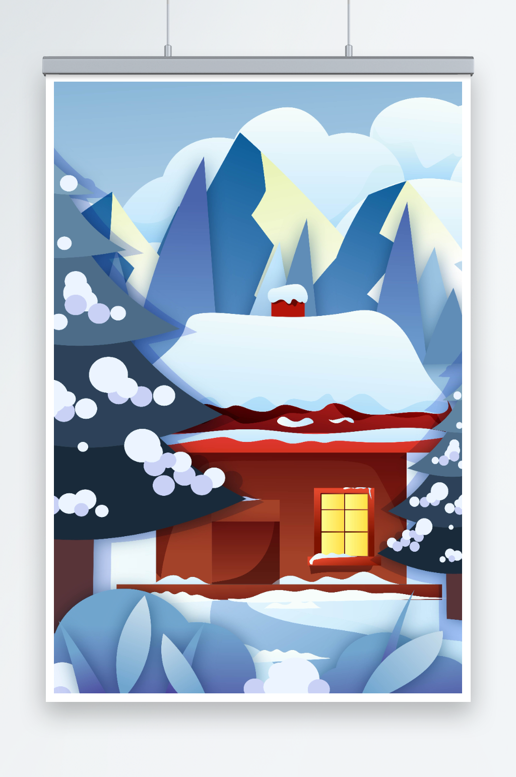 矢量雪屋冬季雪景AI矢量插画素材