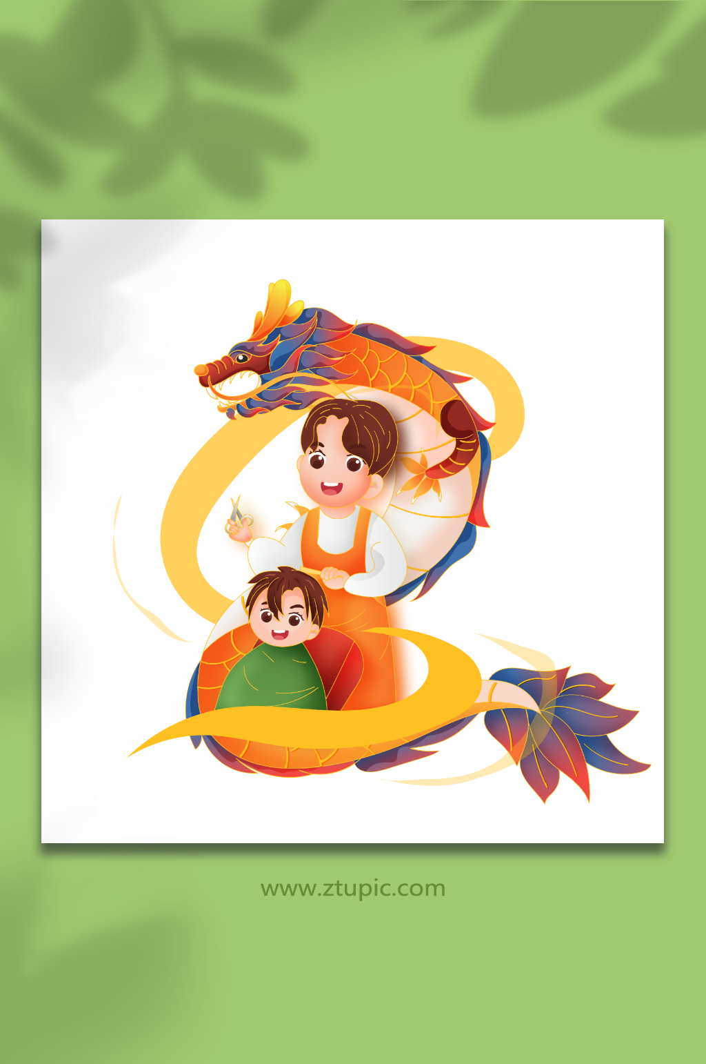 矢量手绘龙抬头剪头发元素插画素材